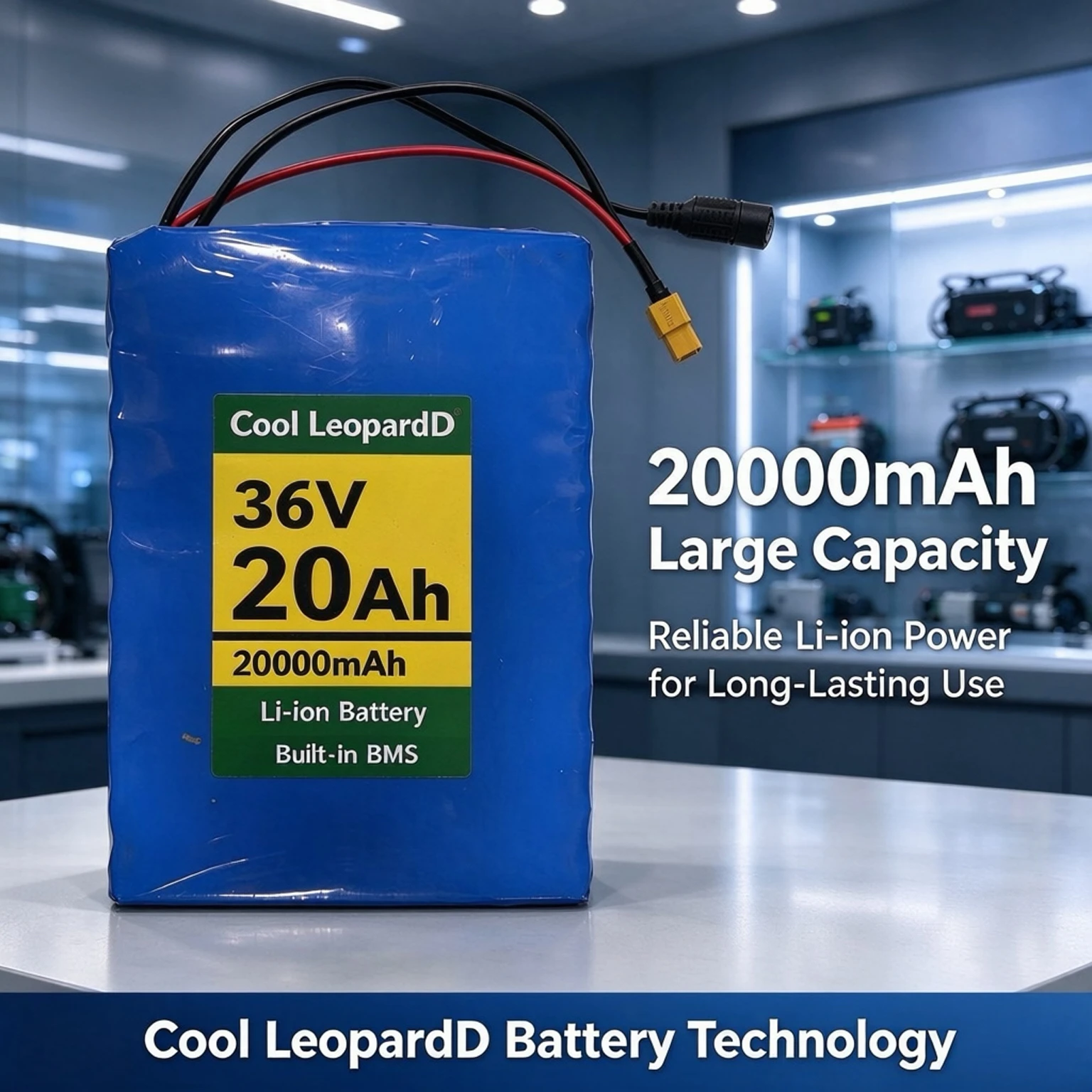 36V 20Ah 18650 Lithium Battery Pack Built-in BMS XT60+DC Charging Port, 20000mAh Rechargeable Battery for Electric Bicycle E-sco