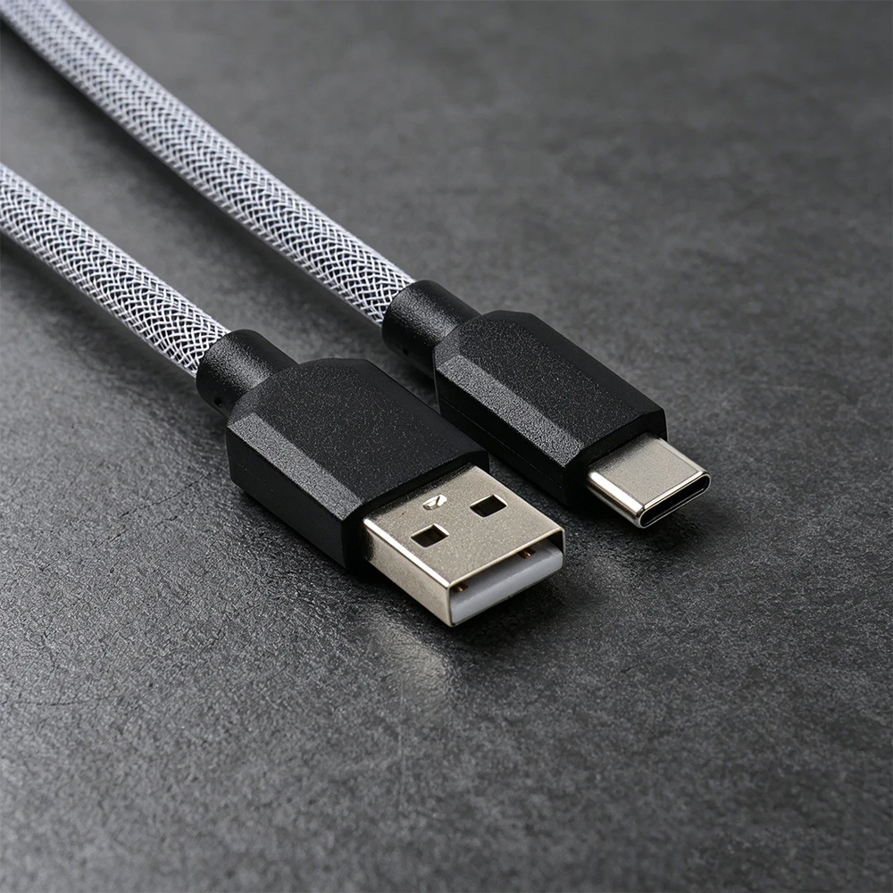 1.5M Mechanical Keyboard Cable USB to Type C Double-Sleeved Cable Mobile Type C Cable for Gaming Keyboard Office | White Black