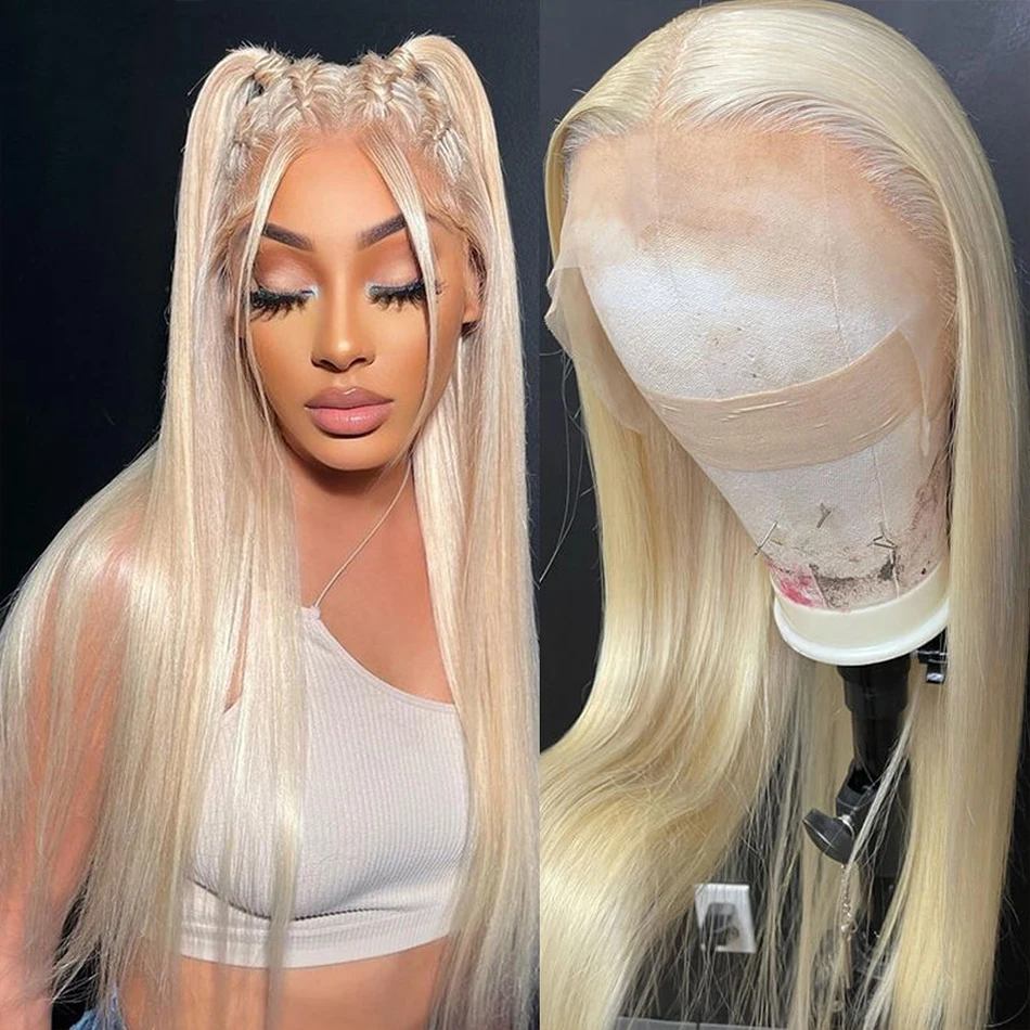 Perruque Lace Frontal Wig 613 brésilienne naturelle, cheveux lisses, blond miel, 30 pouces, 13x4, 13x6, Transparent Hd, pour femmes