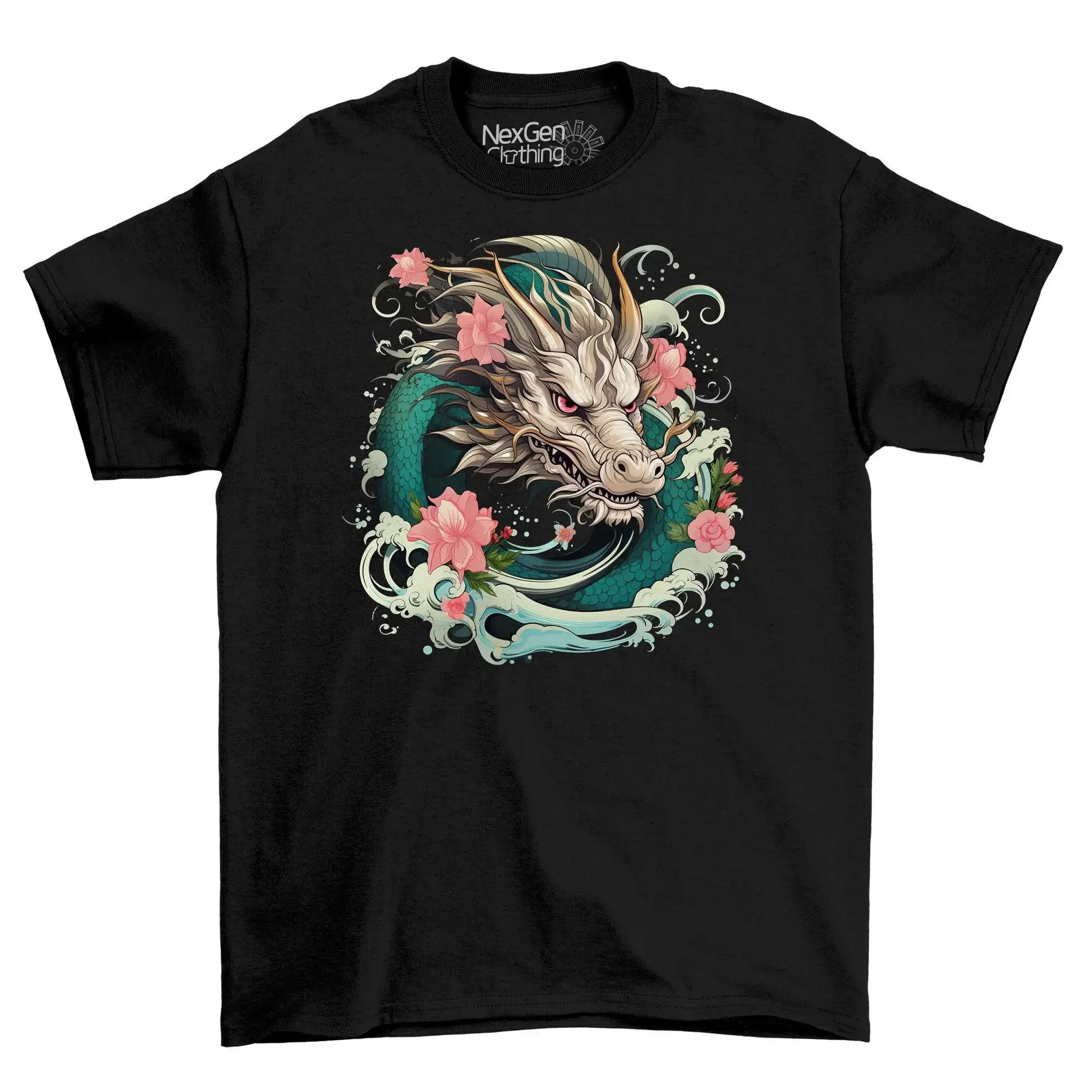 Camiseta japonesa Water Dragon Tatsu Fantasy para hombre, camiseta negra de algodón para hombre, estilo gótico oscuro
