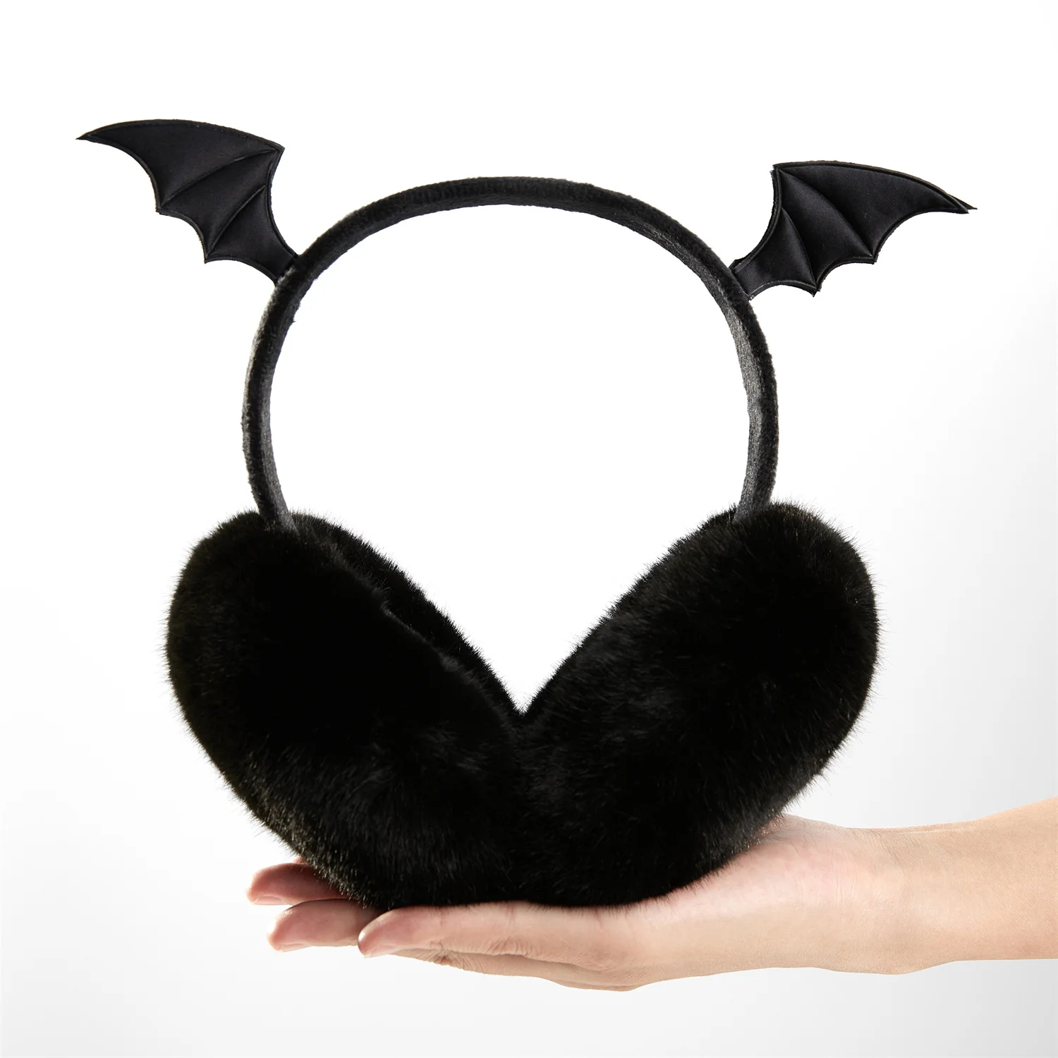 

2024 Halloween Earmuffs Fashion luxurious Funny Bat Wings Black Ear Muffs High quality hypoallergenic imitation rabbit fur