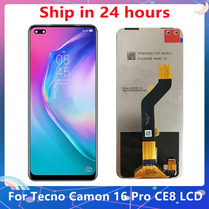 Tested  6.8 high quality For Tecno Camon 16 Pro CE8 LCD Display Touch Screen Digitizer Assembly Replacement parts / With Frame