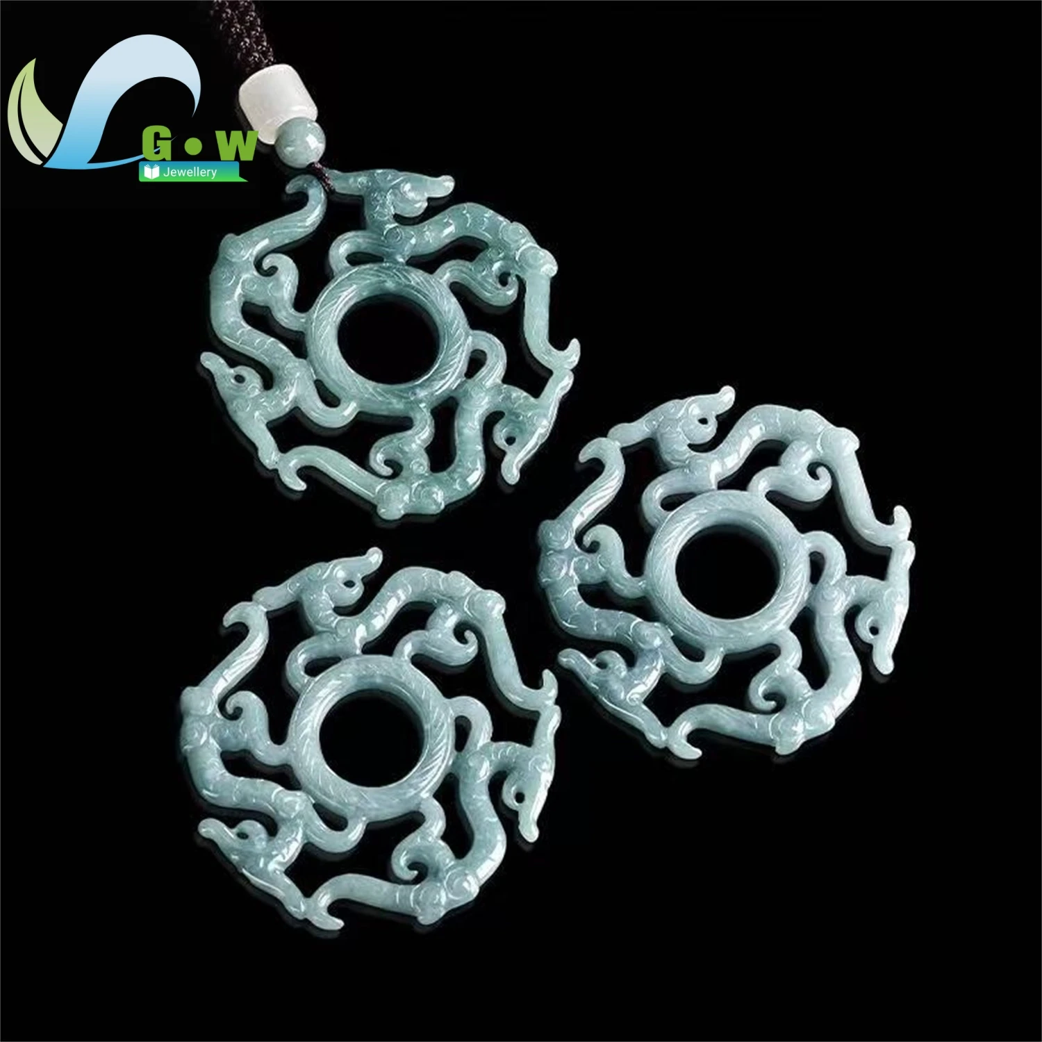 Natural Icy Blue Jadeite Hollow Dragon Pattern Pendant Unisex Fine Jewelry Gift Mighty Smooth Artisan Craft Charm Stone