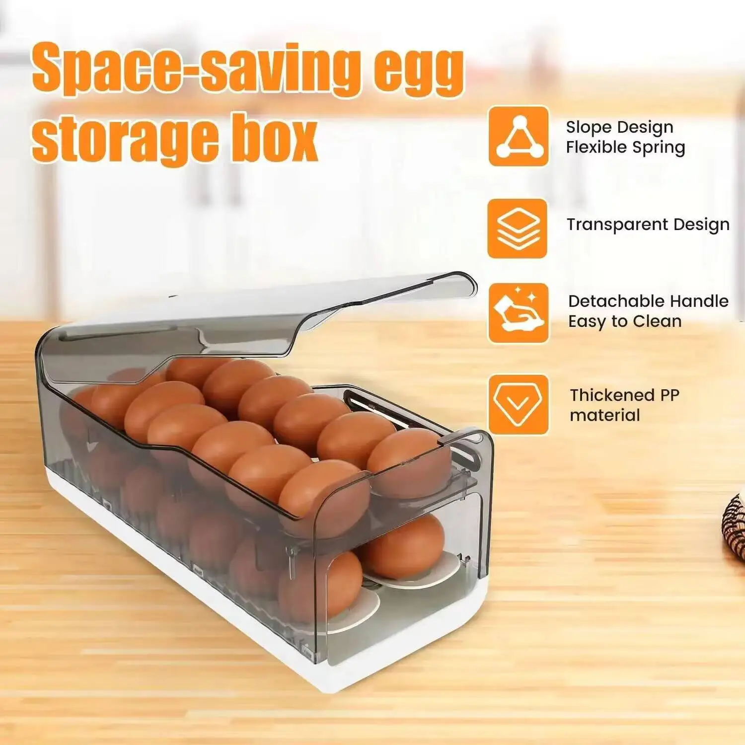 Double Layer Refrigerator Egg Storage Box Automatic Rolling Egg Holder With Time Scale Kitchen Organizer