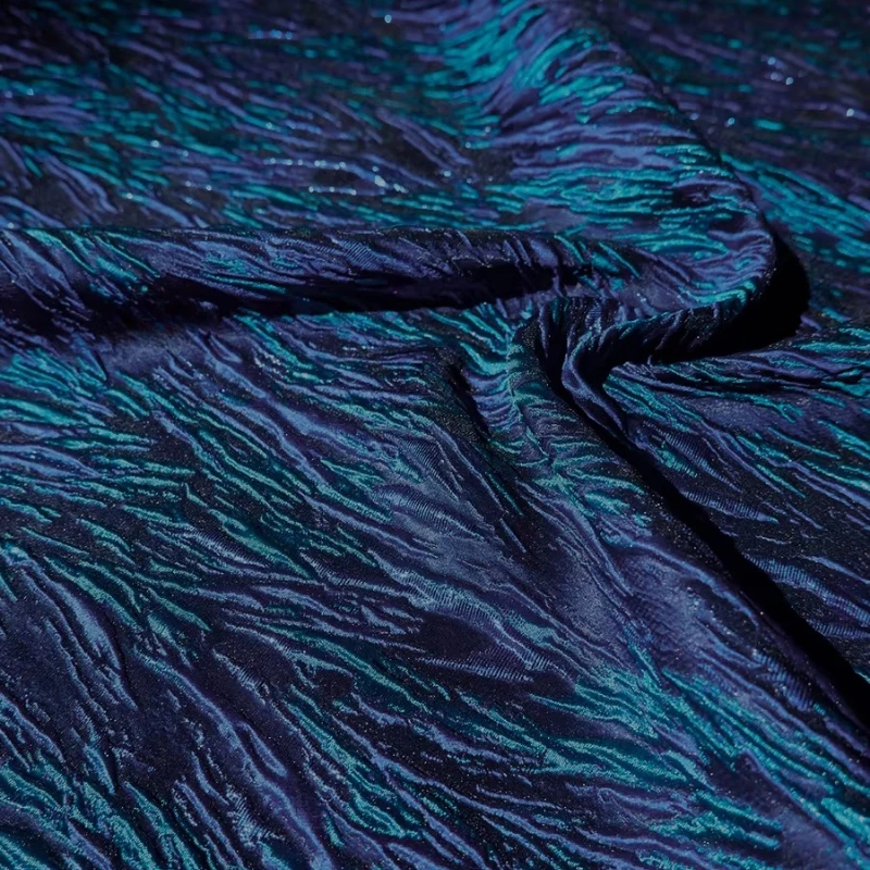 Retro Blue Jacquard Ocean Stripe Fabric Designer Textile Water Wave Texture Coat Handmade DIY Craft Material Clothing Decoration