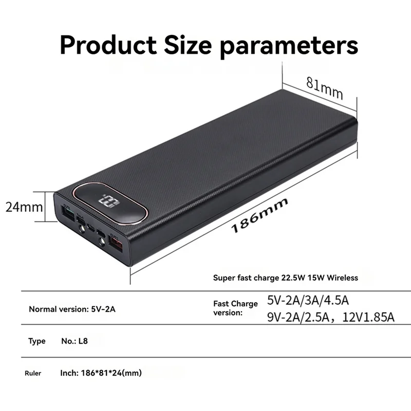 8*18650 Rechargeable Battery Charger  Dual USB Battery Shell  DIY Power Bank Case Fast Charging Battery Bank Box Storage Box B