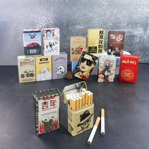 담배 케이스 복고풍 스타일 생철판 페인트 베이킹 프로세스 플립 커버 담배 상자 개인화 된 창의력 담배 액세서리