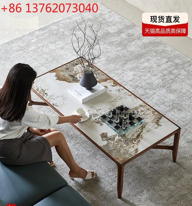 

Кофейный столик Pandora из каменной плиты, легкий роскошный журнальный столик из черного ореха, деревянный чайный столик для дома