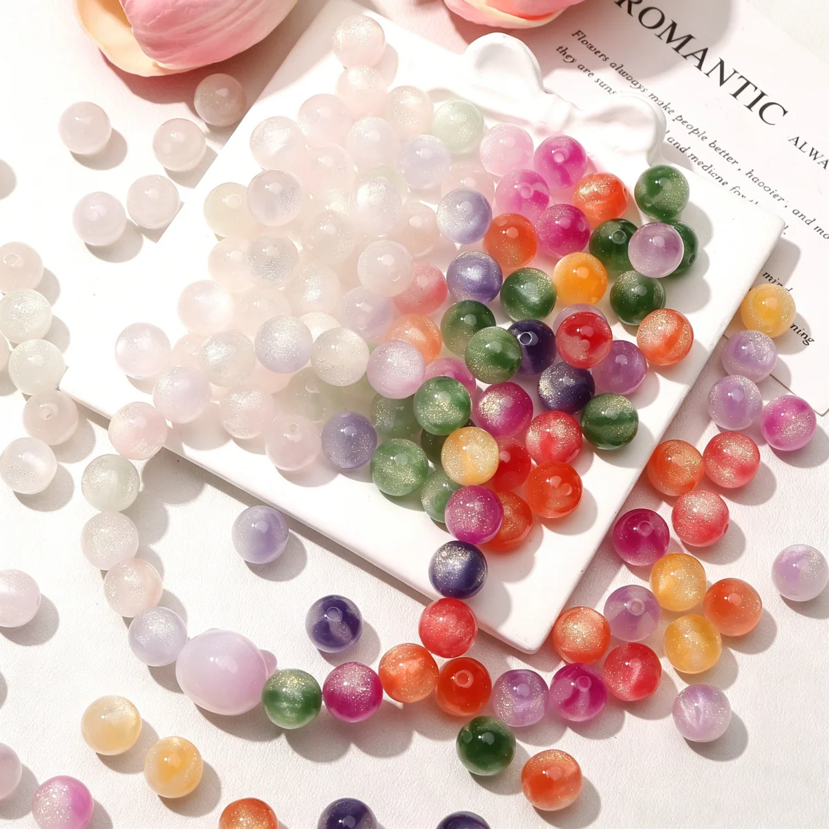 10/50Pcs 10mm UV Photochromic Resin Round Beads Cat Eye Color Changing Loose Beads For DIY Bracelets Charms Craft Jewelry Making