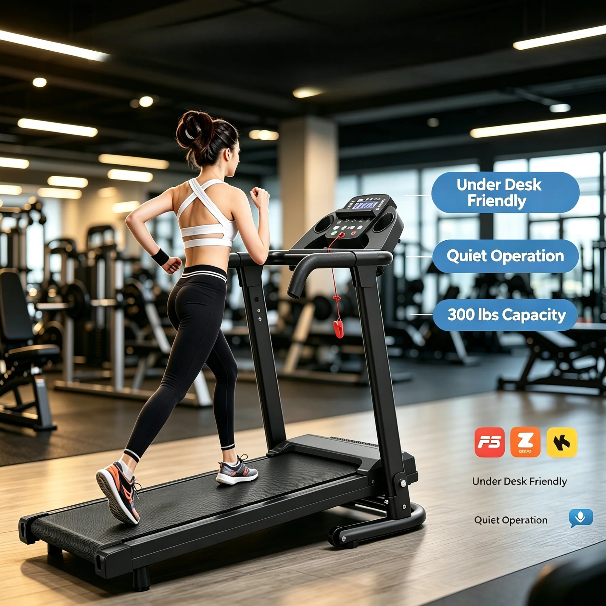 Folding Treadmill for Home, 2.5HP Quiet Electric Treadmill with 0.5‑7.5MPH Speed Range, 300LBS Weight Capacity, LCD Display, Compatible with Zwift, Kinomap & FitShow, Portable Running Machine with Moving Wheels & Safety Key