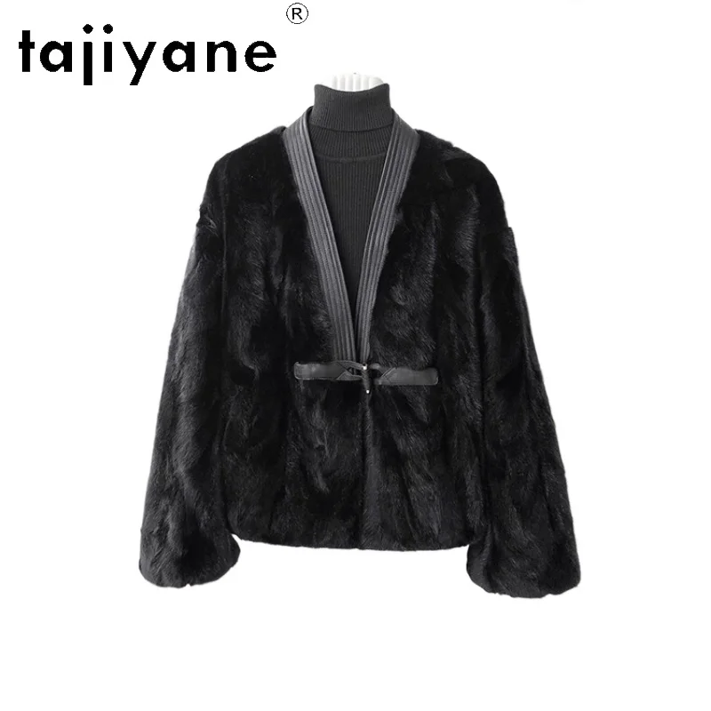 TAJIYANE 100% Natural Mink Fur Jacket Woman Chic V-neck Real Fur Coat High Quality 2025 Winter Coats Women Clothing шуба женская