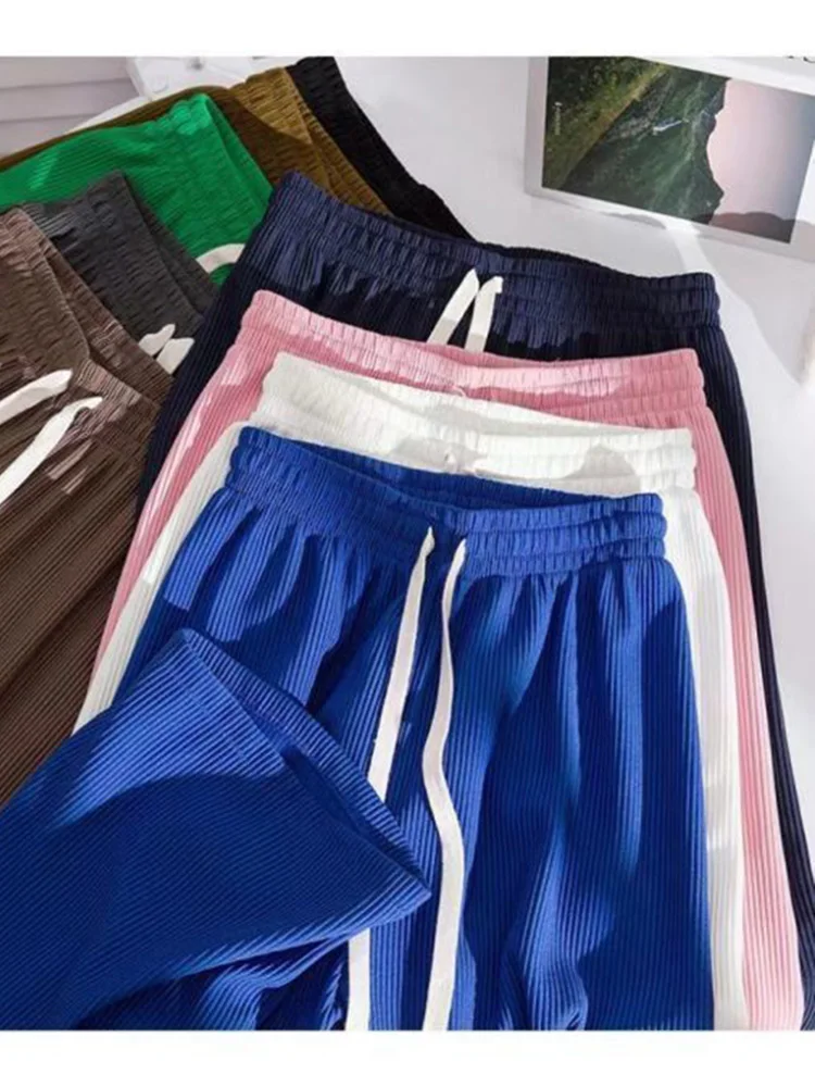 Pantaloni a gamba larga per donna lunghezza del pavimento estate 2024 nuovi pantaloni larghi drappeggiati a vita alta seta ghiaccio Casual