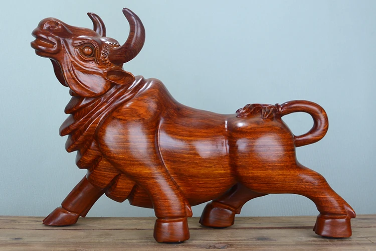2020  TOP art # business office home efficacious Talisman Handmade Yellow pear wood Stock market cattle bull FENG SHUI Sculpture