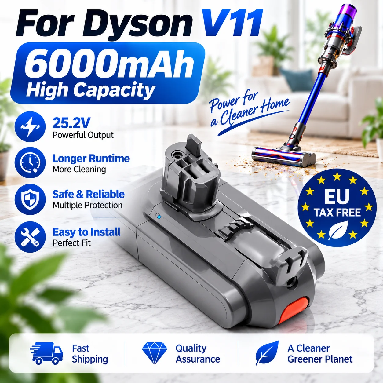 25,2V 6000mAh Akku für Dyson V11 SV15 Serie Staubsauger Fluffy 970145-02 Ersatzakku Schnallenverschluss-Version