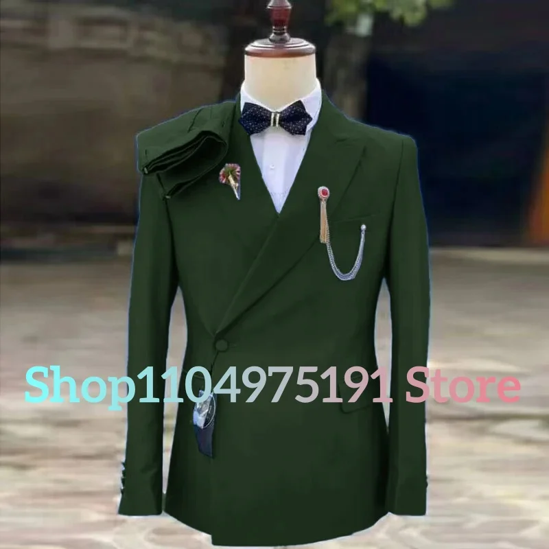 Latest Design Slim Fit Double Breasted Men Suits For Wedding Groom Tuxedos Formal Suits Best Man Prom Party Blazer Pants