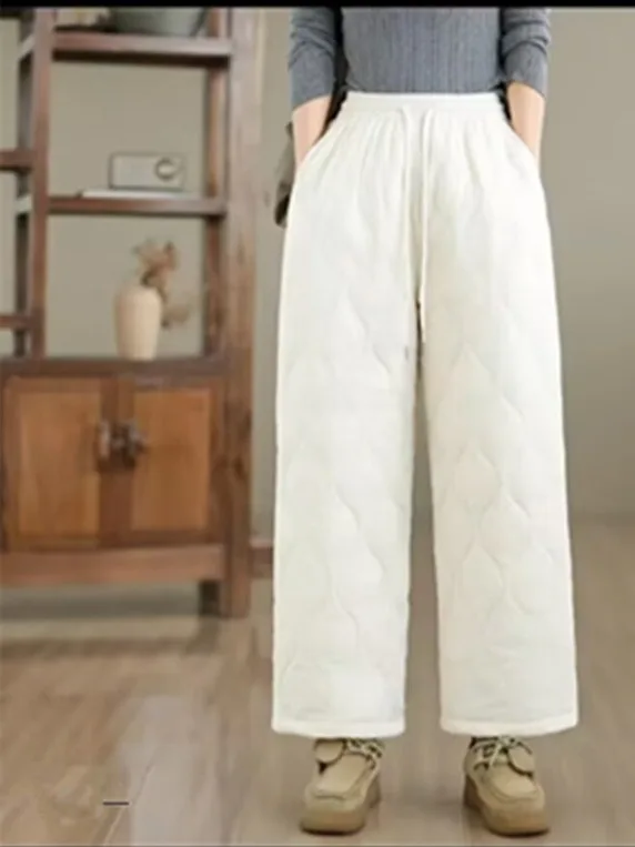 Winter Casual Warm Cotton-lined Straight Leg Pants Women's High Waist Elastic Waisand Versatile Comfortable Faionable