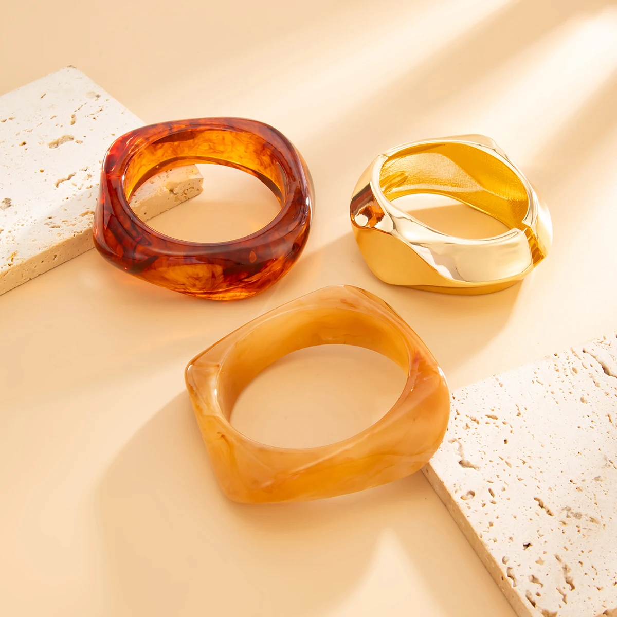 Ingemark 3 أنماط خمر غير النظامية واسعة الراتنج أساور للنساء العصرية الإبداعية التراص مكتنزة أساور مجوهرات اكسسوارات