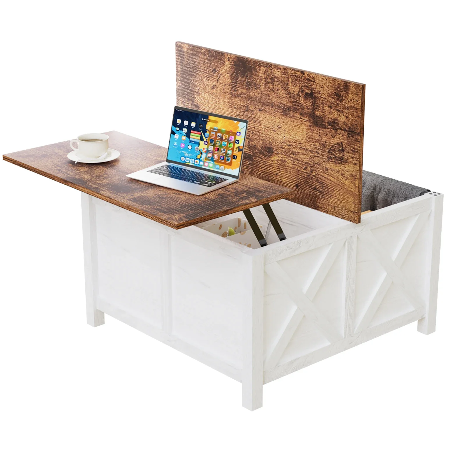 

31.5in Lift Top Coffee Table with Storage Wooden Square Coffee Table With Large Invisible Storage For Home Living Room Office