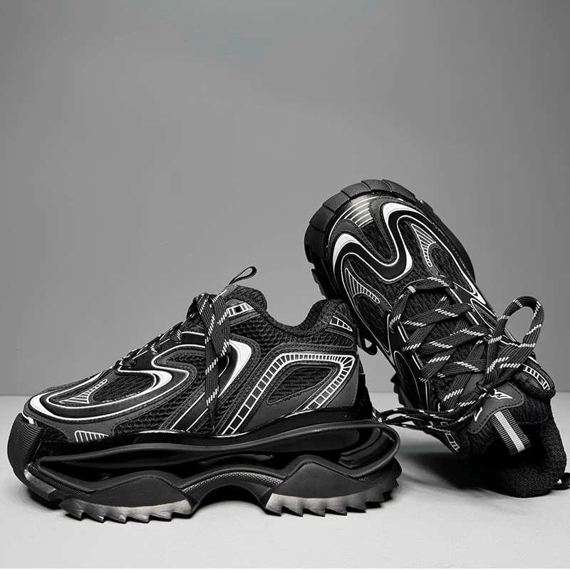 Reflective Design Daddy Shoes for Men's 7cm Increased Mesh Hollow Out Heightened Breathable Couple Street Leisure Sports Shoes