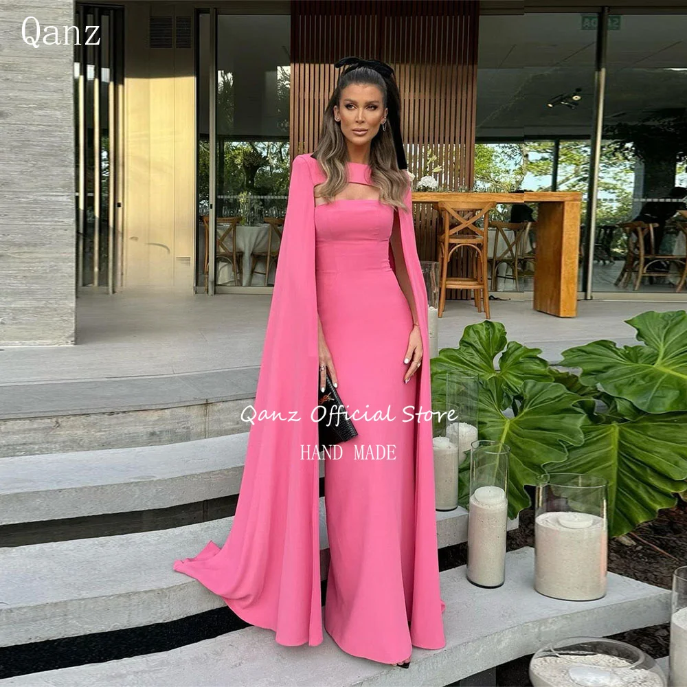 

Qanz Pink Formal Arabia Evening Dress Mermaid Long Sleeves Abendkleider Dubai Floor Length Vestido De Noche Elegante Mujer 2024