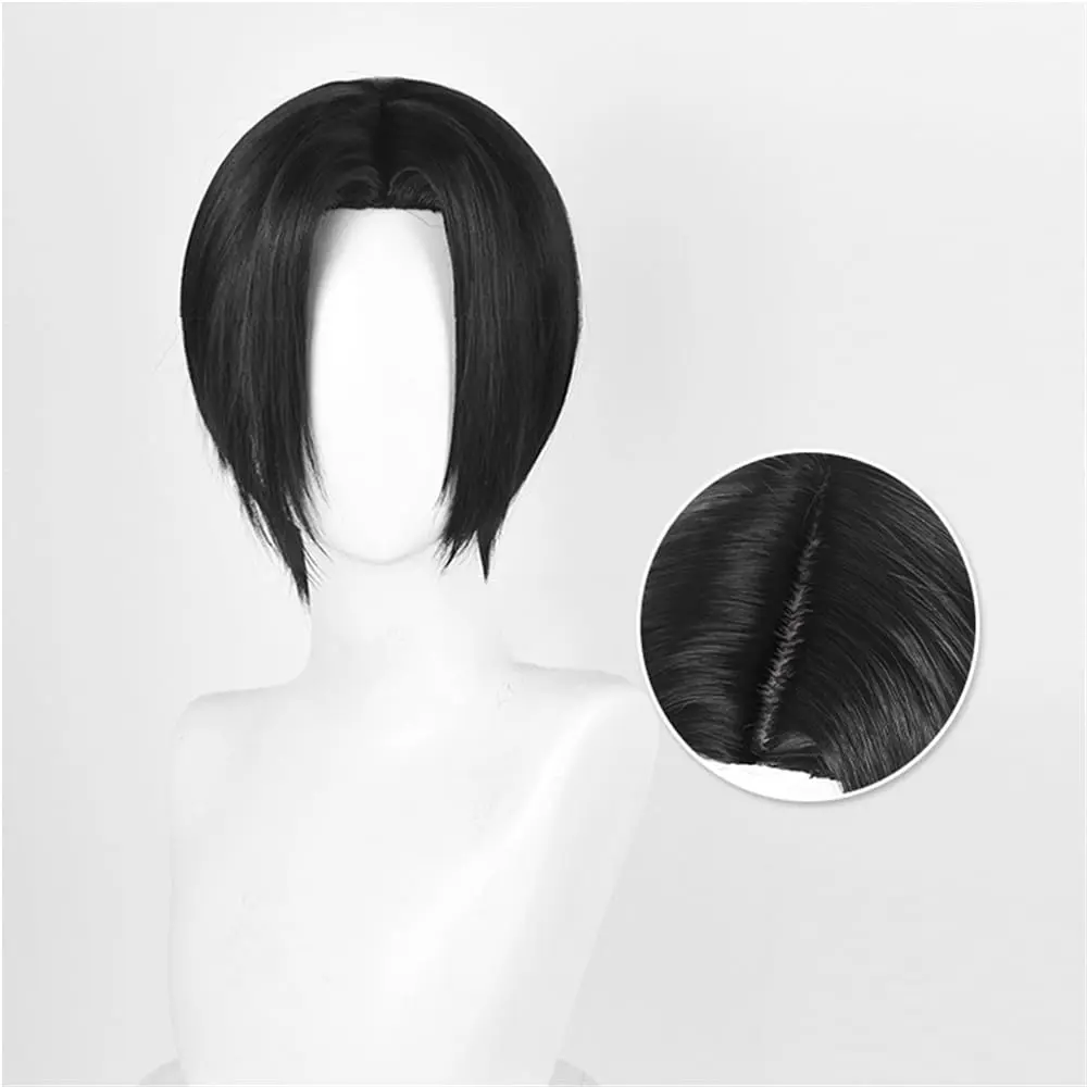 

Anime Copslay Wig Black Hair Wig Layered Wig with Bangs Middle Part Wig Heat Resistant Wig Role Play Wig 11 inches