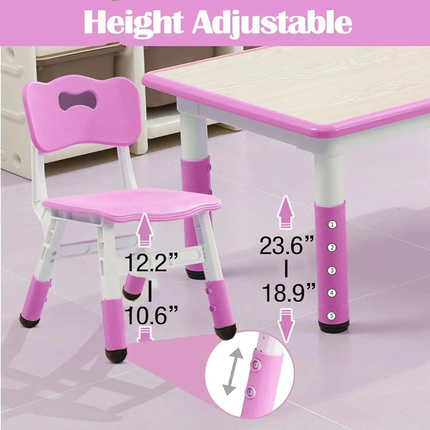 Kindergarten Kids Table and Chairs Set Toddler Height Adjustable Desk with Graffiti Desktop, Arts & Crafts Table with 6 Seats