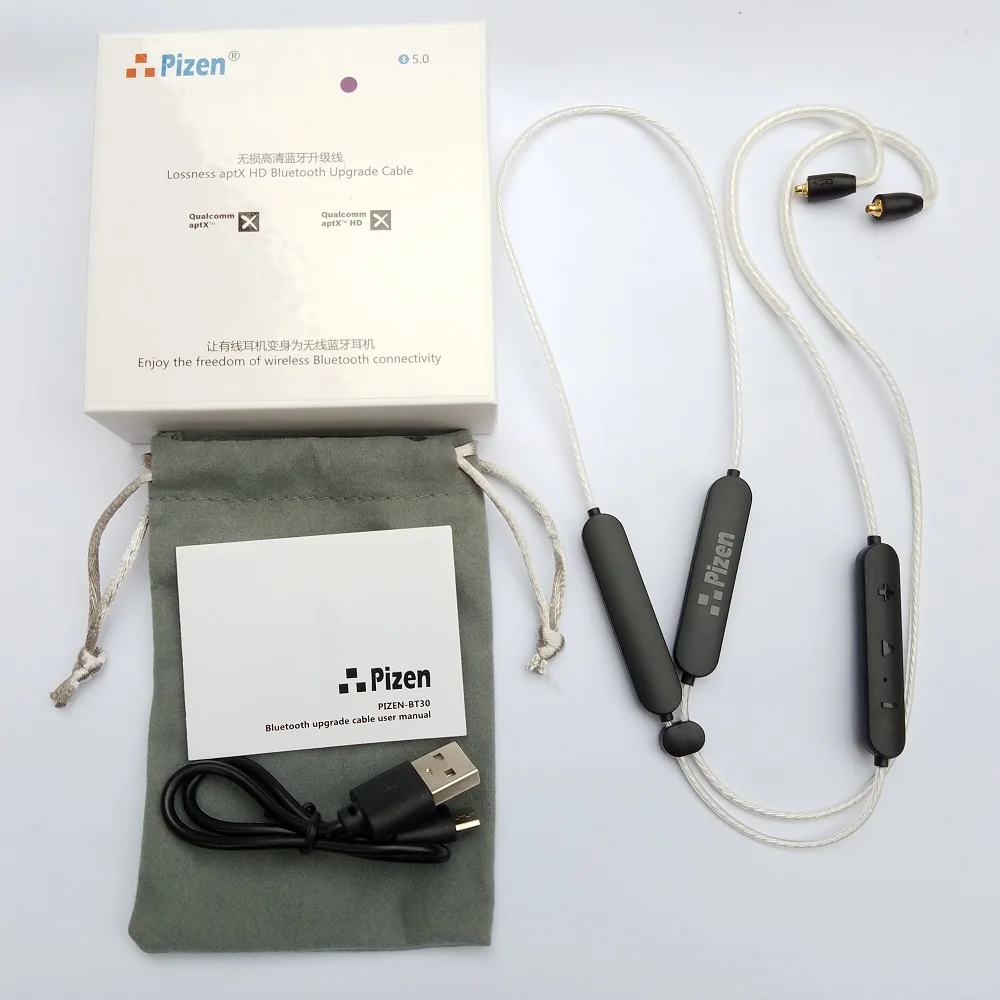 Pizen Neckband Wireless Bluetooth cable APTX HD/APTX/AAC with Mic 22hours Playtime IPX3 Waterproof  2PIN MMCX IM50 SE535 W4R