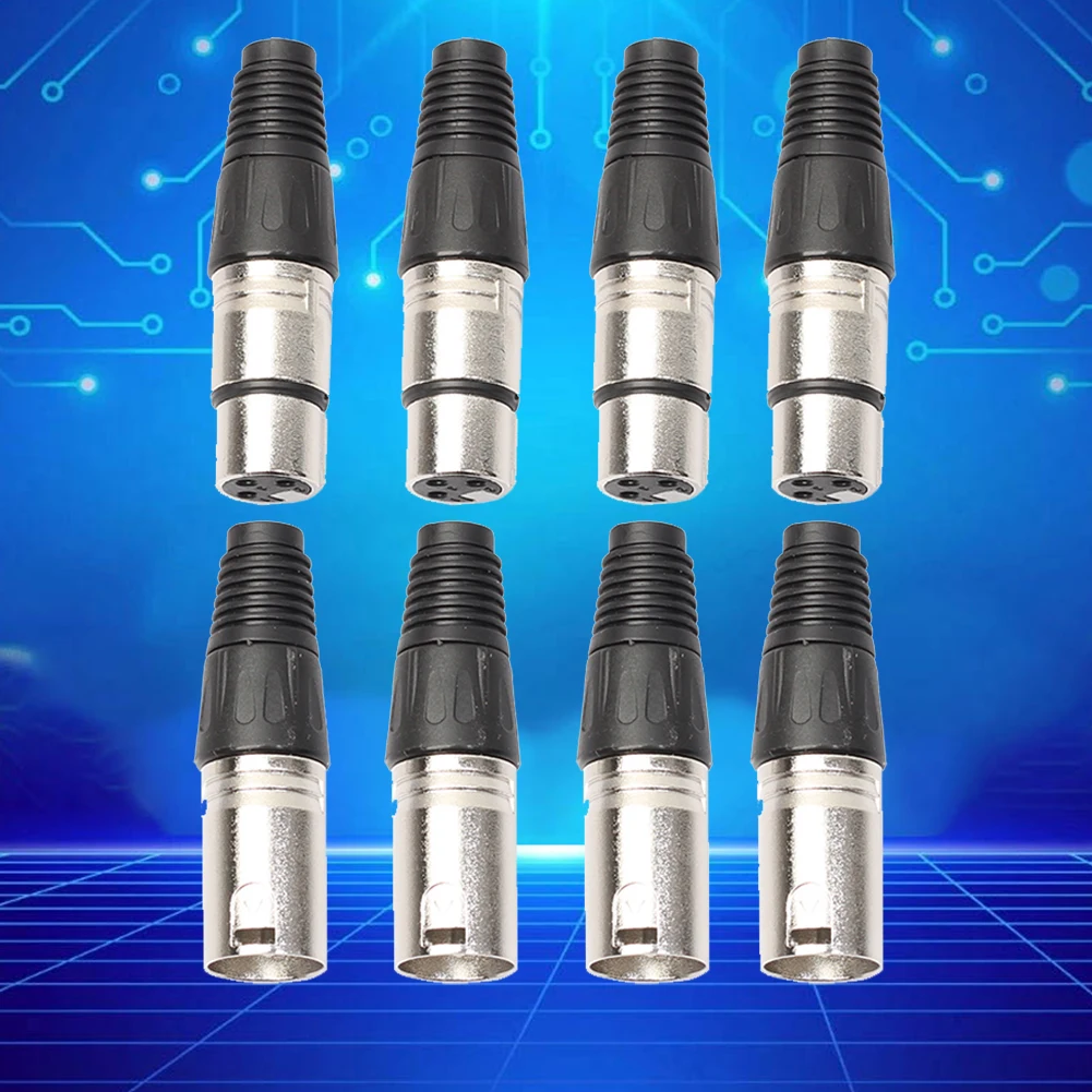 8pcs Microphone Plug 4 Male 4 Female 3Pin Audio Microphone Connector Zinc Alloy Socket Panel Mount Chassis for Power Amplifier