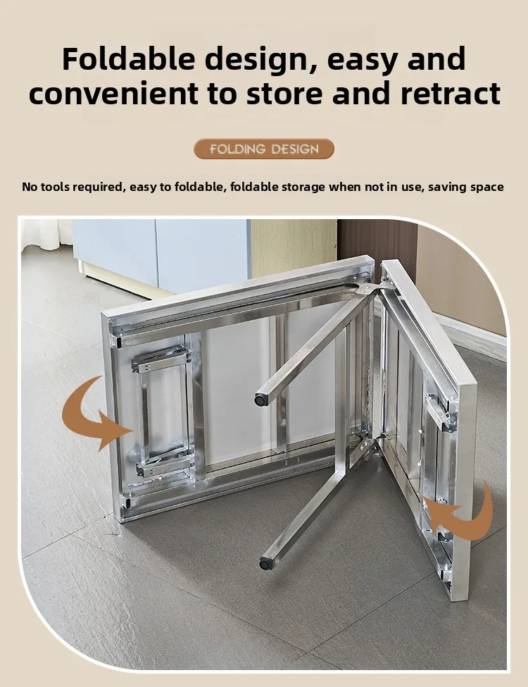 Stainless Steel Multifunctional Foldable Table Portable Outdoor Camping Desk Commercial Buffet Serving Counter Home Dining Table