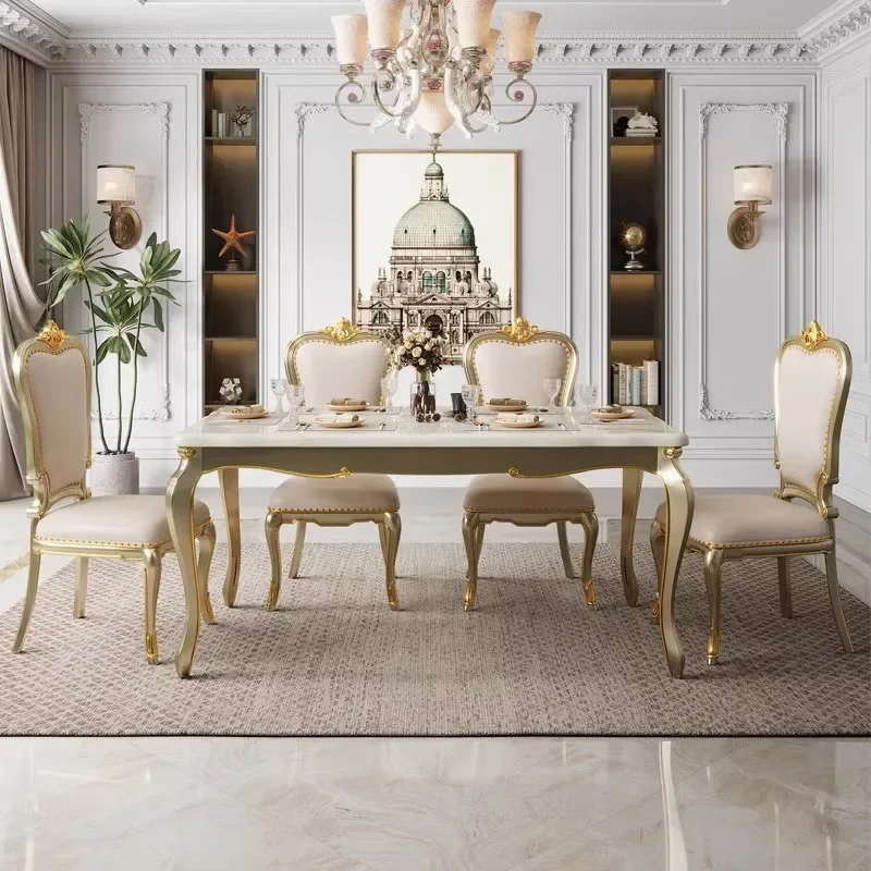 

Gold Luxury Design Dining Table Chairs Wood Marble Party Event Dining Table Living Room Mesa Para Comedor Furniture Home