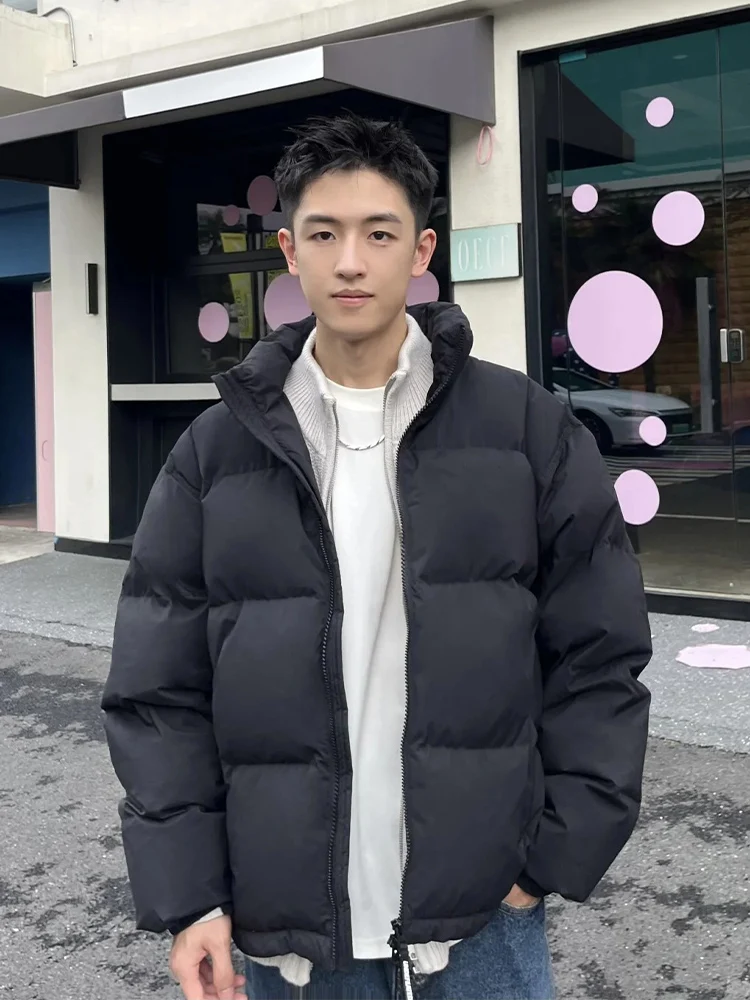 Bla Thiened Cotton Jaet Stand Collar Men's Winter Warm Coat Bread Sle Couple Matching Outerwear Casual Loose Fit