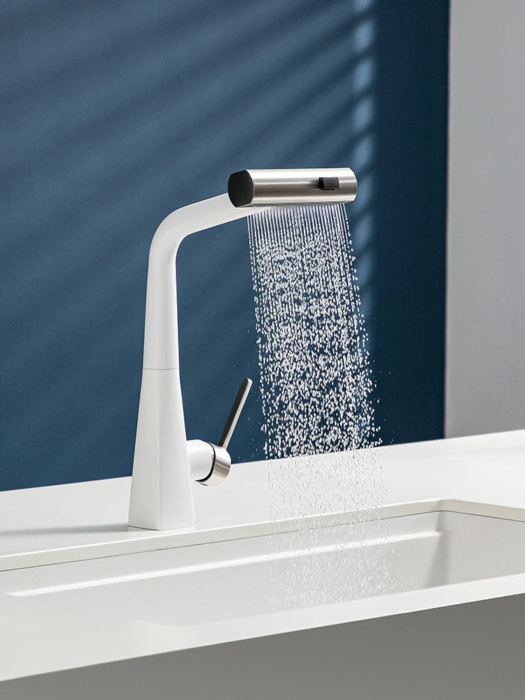 Under the white flying rain platform, the vegetable basin is made of quartz stone, and the kitchen sink is made of granite.