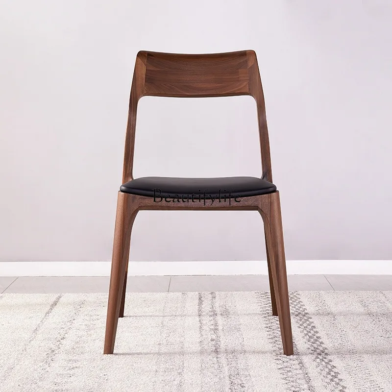 

Simple North American black walnut dining chair Nordic solid wood back leisure chair