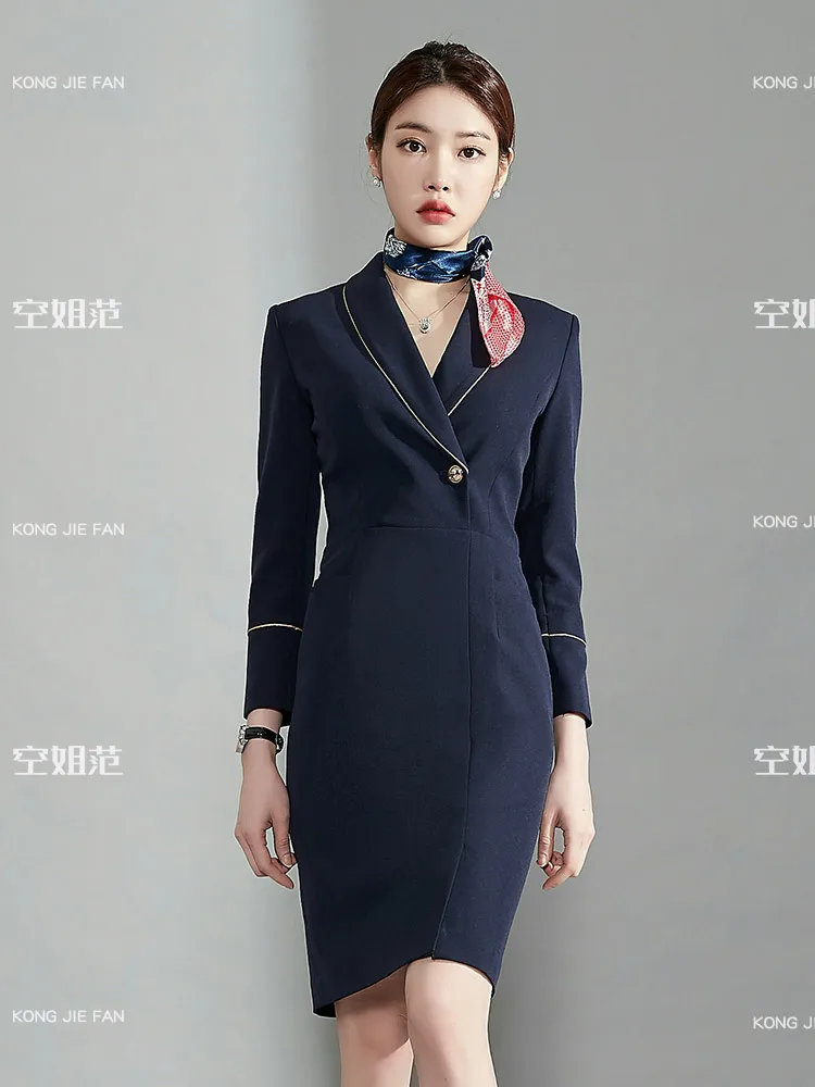 Airline Company Stewardess Uniform Professional Dress Elegant Lady Suit Beauty Salon Front Desk Jewelry Shop Formal Work Clothes