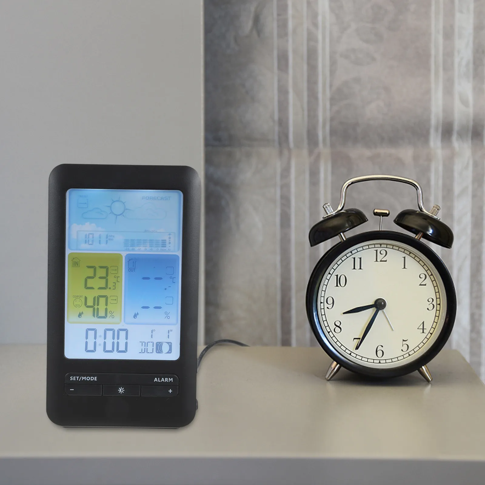Large Digital Alarm Clock with Color Backlight Weather Station Indoor Outdoor Thermometer Hygrometer Temperature Humidity