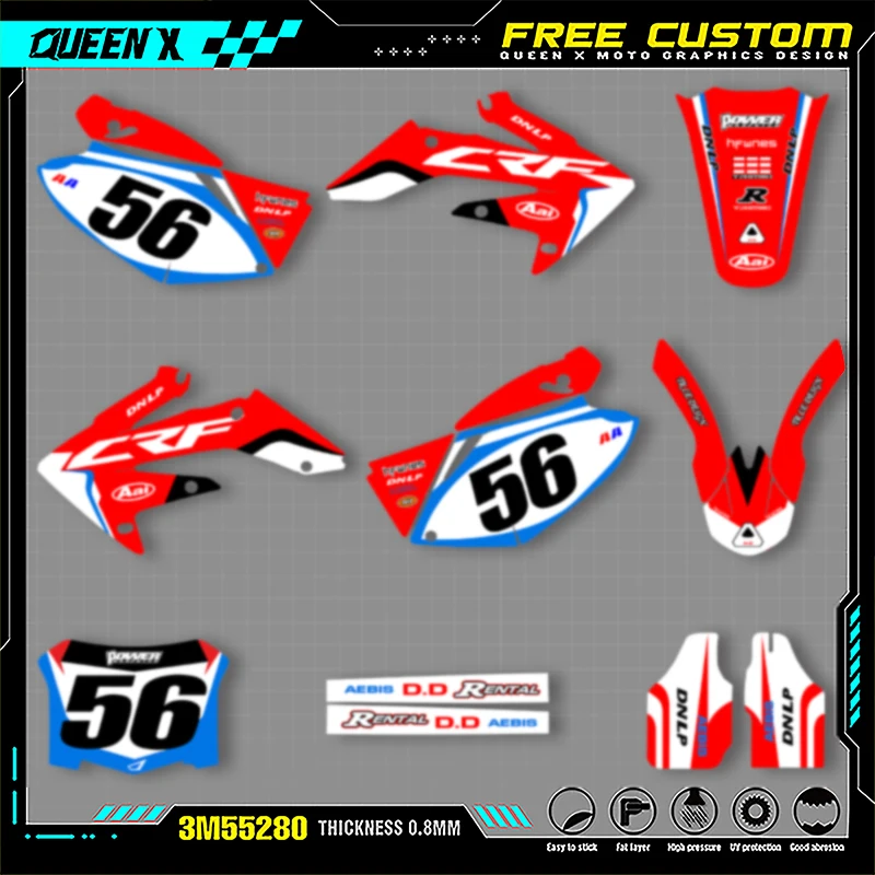

Комплект наклеек с графикой Queen X MOTOR для Honda 2004, 2005, 2006, 2007, 2008, 2009, CRF250R 001