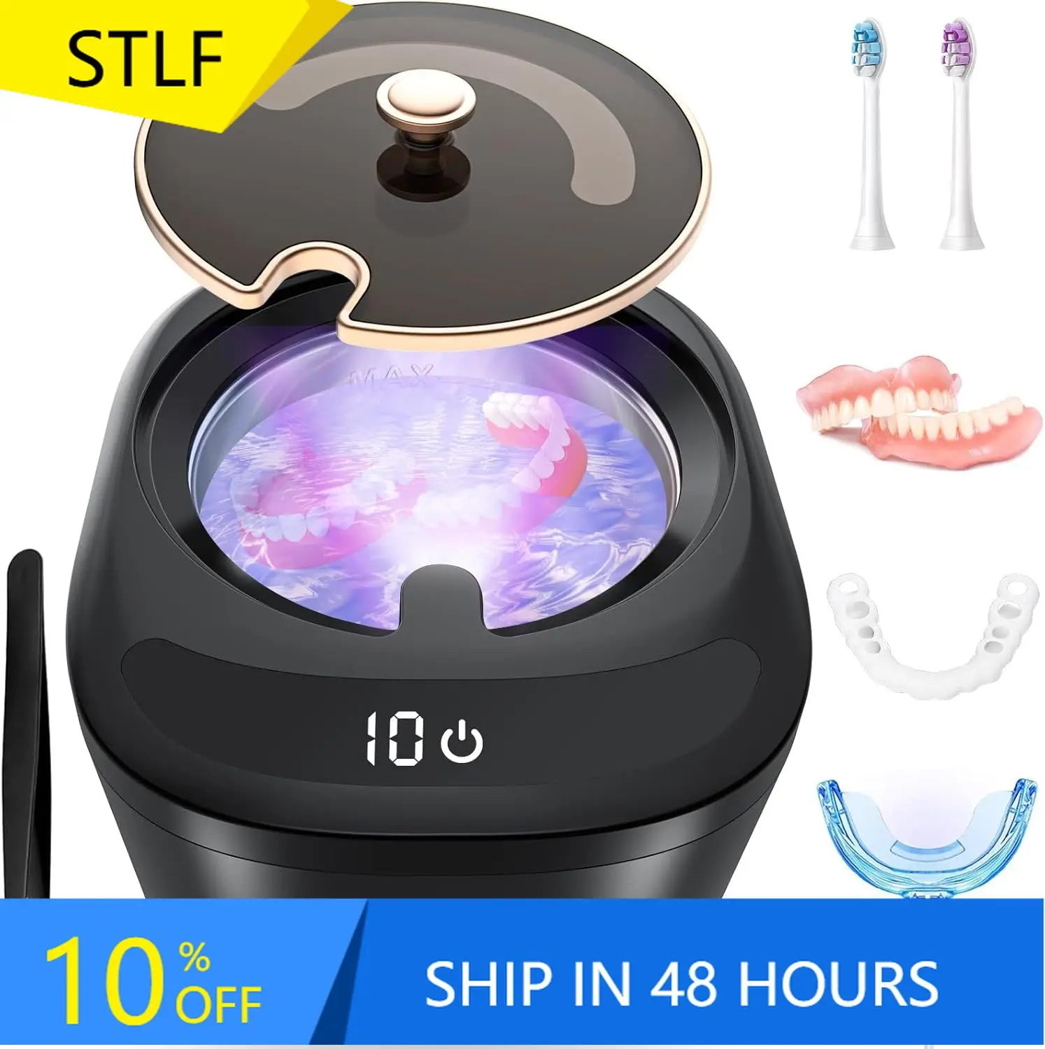 

STLF Denture Cleaner Ultrasonic Retainer Cleaner Machine 3-Timer Mode Portable Ultrasonic Denture Jewelry Ultrasonic Cleaner
