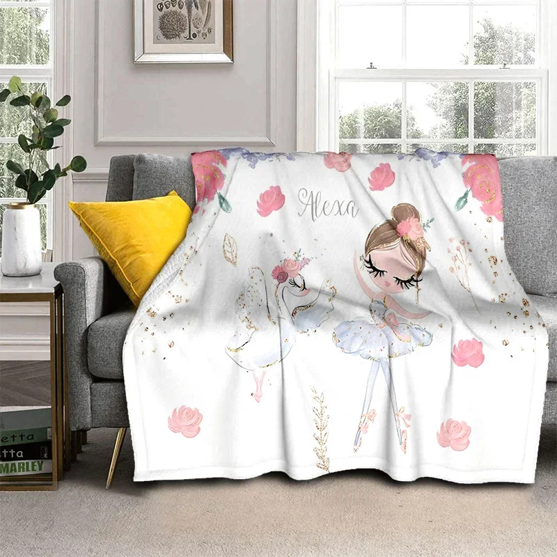 Cute Ballet Girl Ballerina Fairy Swan Unicorn Cartoon 3D Blanket,Soft Throw Blanket for Home Bedroom Bed Sofa Picnic Travel Kids