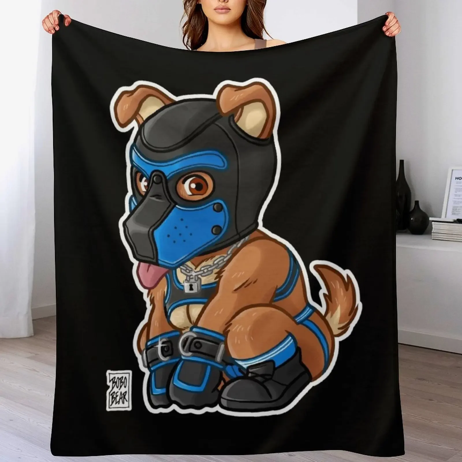 PLAYFUL PUPPY - BLUE MASK - BEARZOO SERIES Throw Blanket Hairy Single Blankets