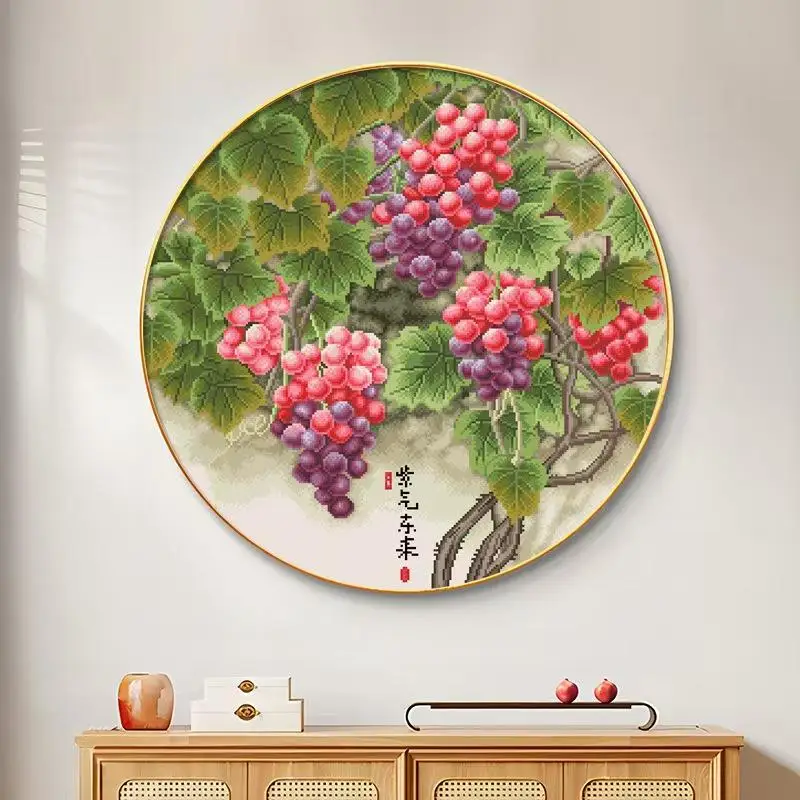 

Современный простой фиолетовый набор для вышивания крестиком с бисером, с изображением винограда, круглые бусины, набор для вышивания крестиком