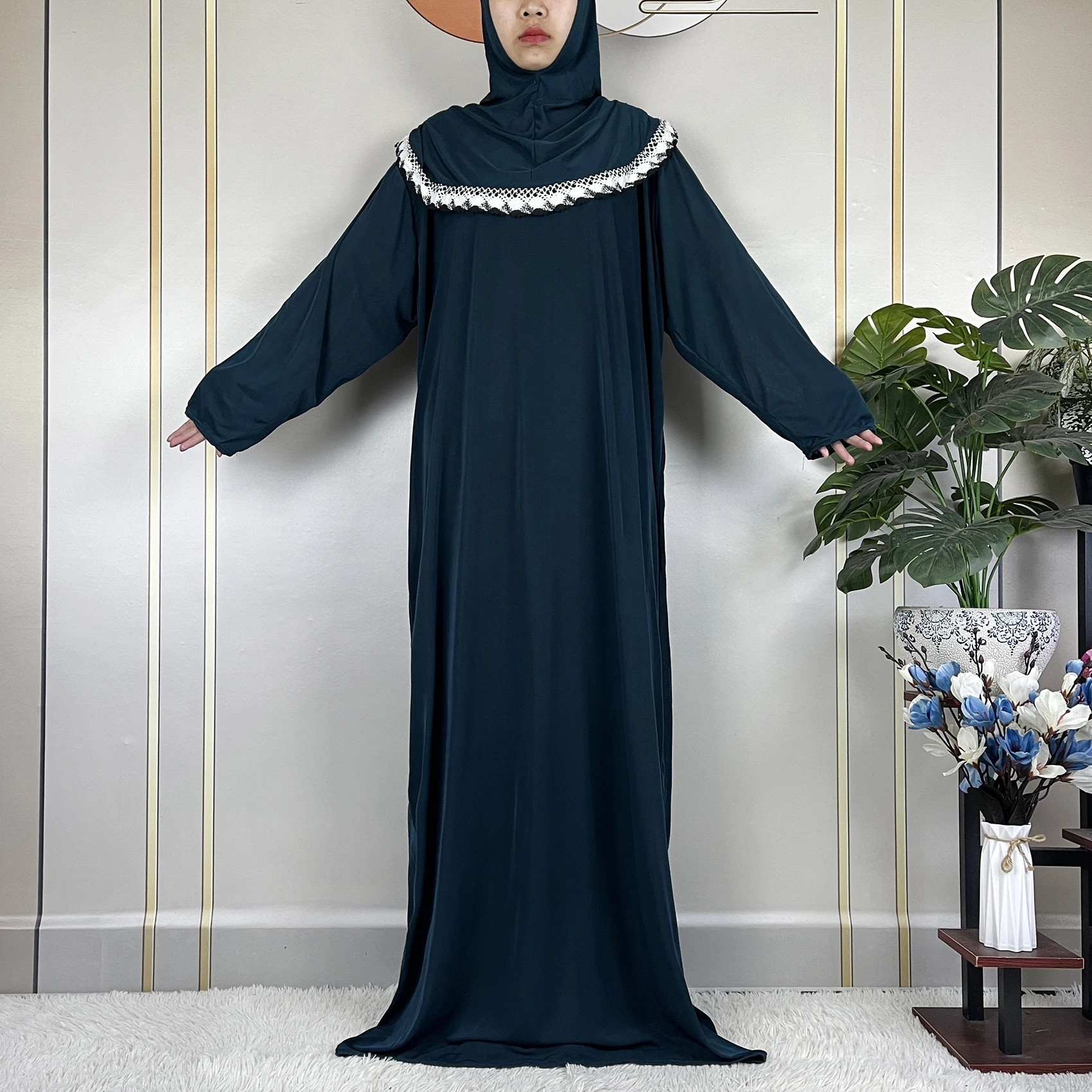 Latest Muslim For Women Ramadan Prayer Garment 2024 Dubai Maxi Turkey Middle East African Abaya Femme Long Sleeved Loose Robe