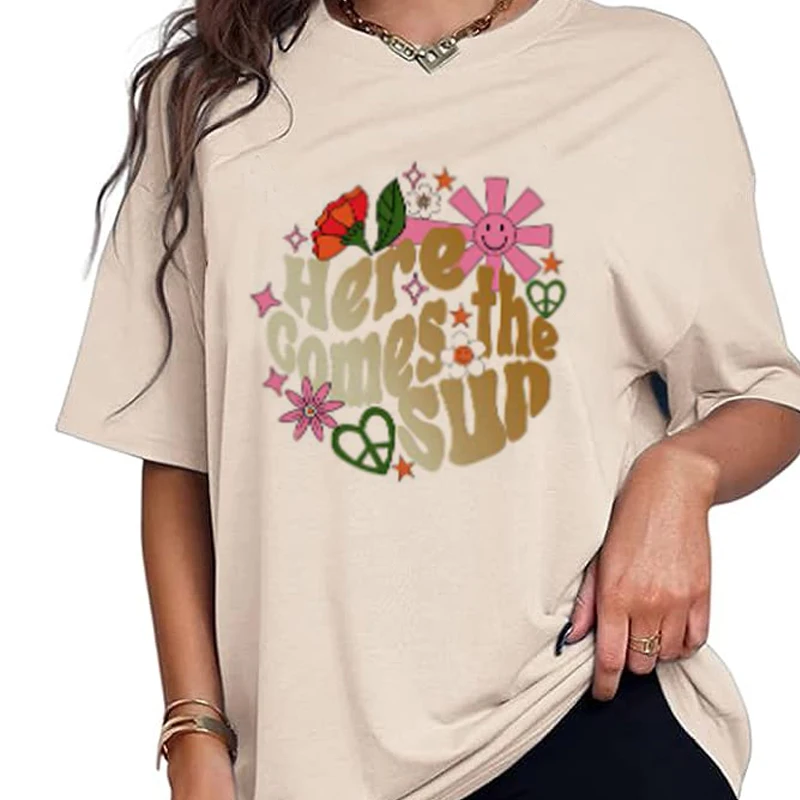 Painting T-Shirt Women Summer Casual Oversized Vacation Beach T Shirt Cute Aesthetic Holiday Tops