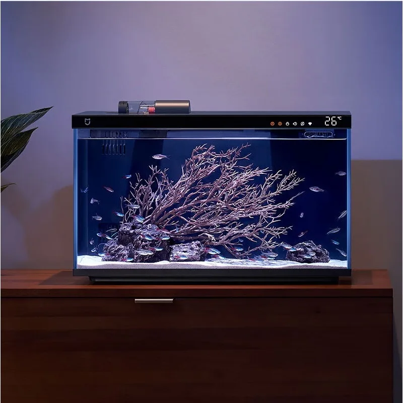 Smart fish tank living room small landscaping ecological home background ultra-white glass desktop circulation