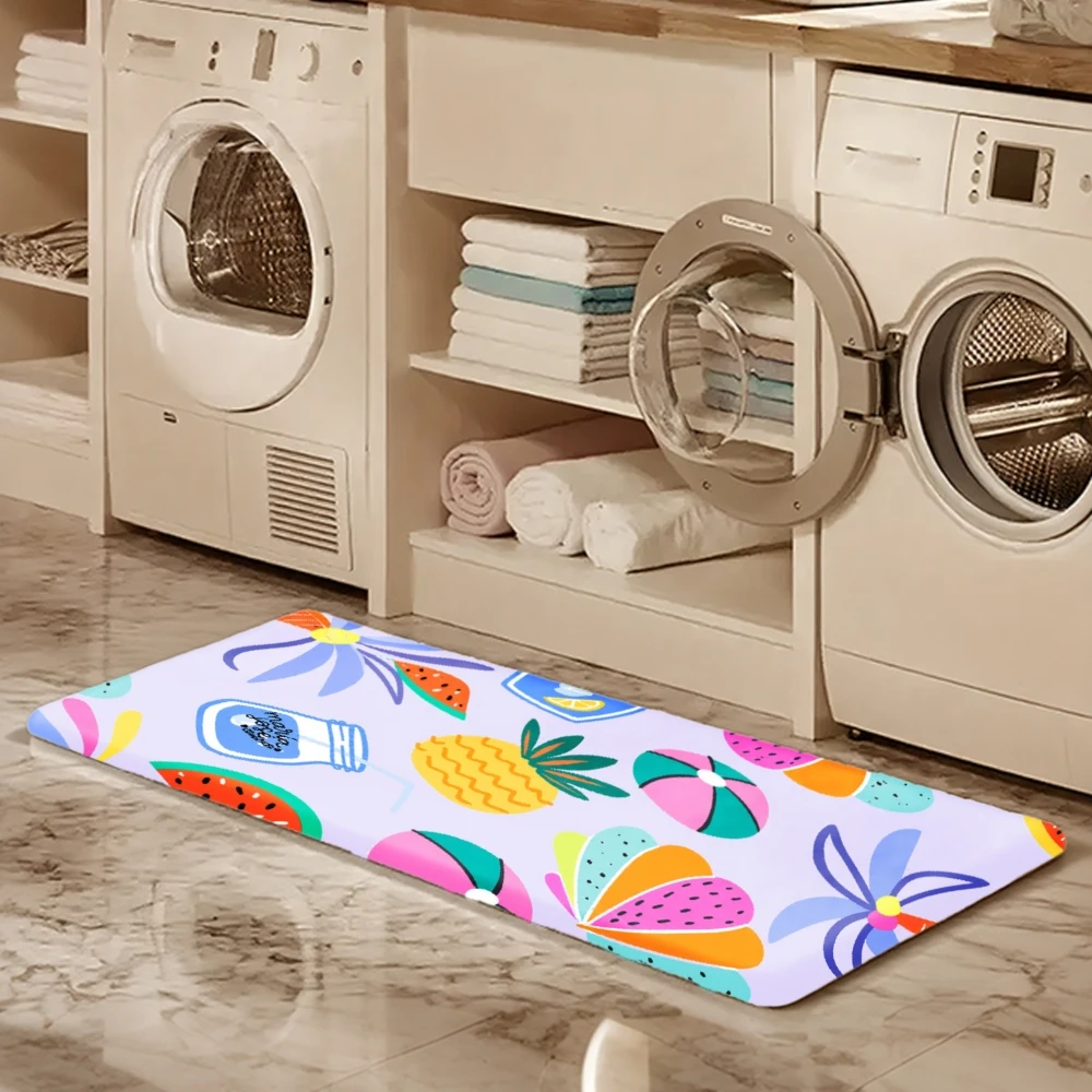 3PCS Mat Set,  Home Decoration for Front Door, Kitchen,  Colorful Fruits And Flowers Pattern Print Kitchen Rug.