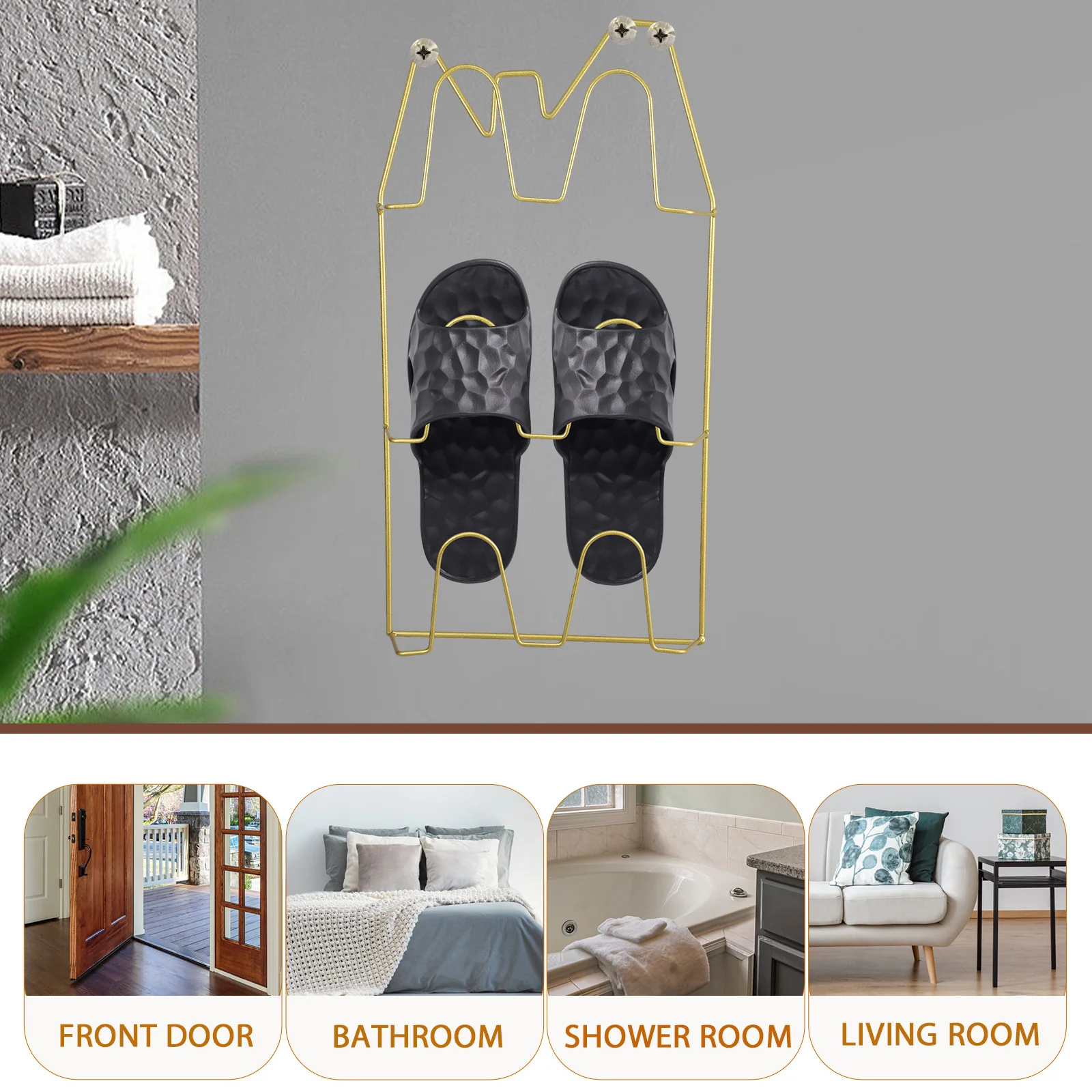 

Wall Mounted Shoe Rack Slipper Holder No Punching Bathroom Organizer Sturdy Iron Slippers Storage Shelf Hallway Shoe