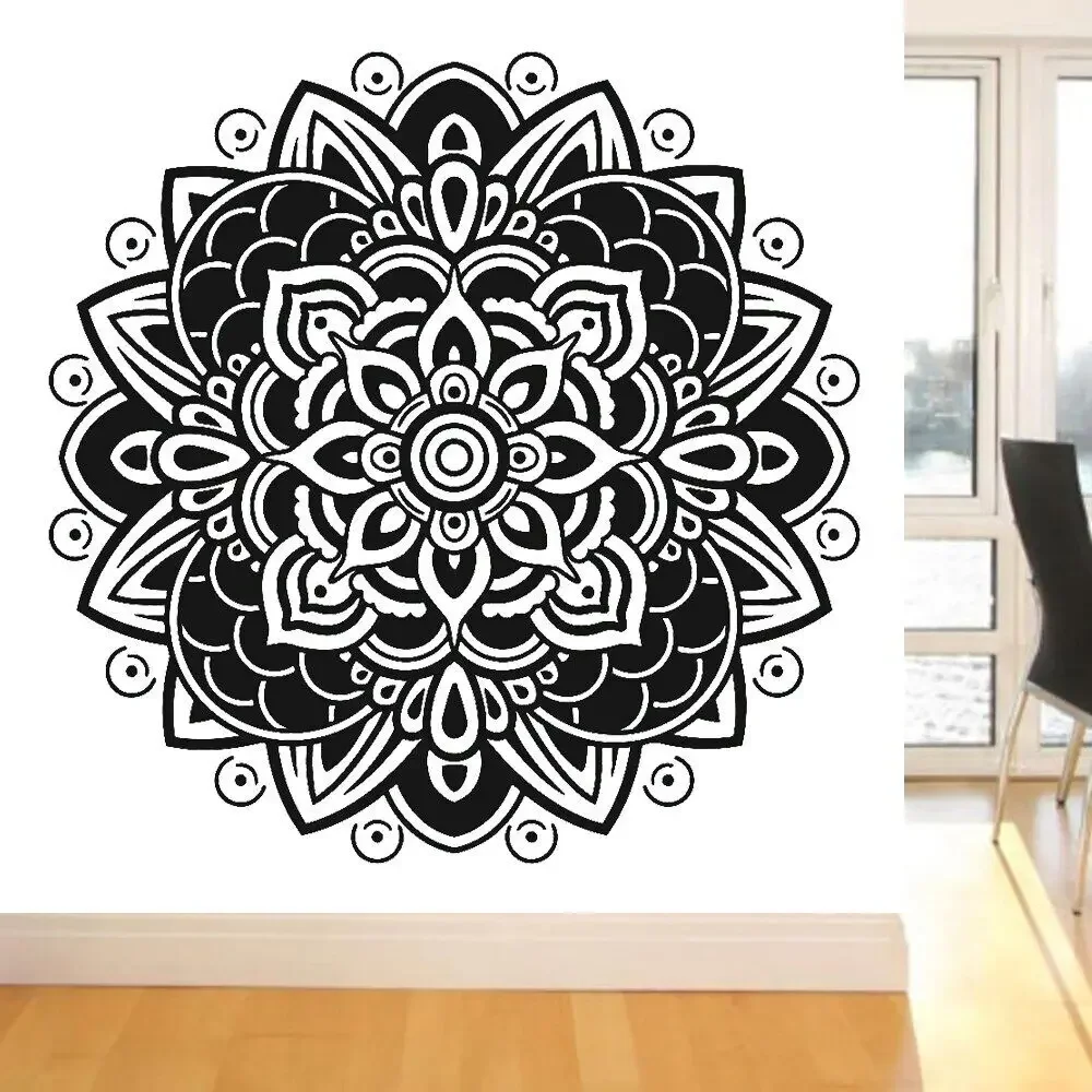 Pegatinas de pared con diseño de mandala circular, decoración de oficina, hinduismo, budismo, estudio de yoga, calcomanía de vinilo para pared, decoración clásica, murales artísticos Z546