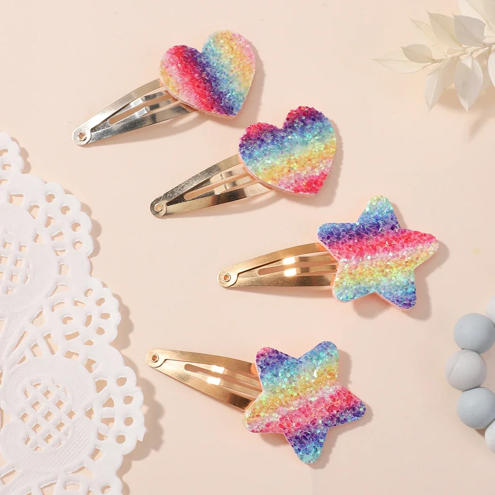 RAINBOW BOWS 16 Stück geometrische Glitzer-Tröpfchen-Haarspange, bunte Farbverlaufsfarbe, für Kinder, Pony, BB-Legierung, Haarnadeln, Mädchen-Kopfclips – Detail 12