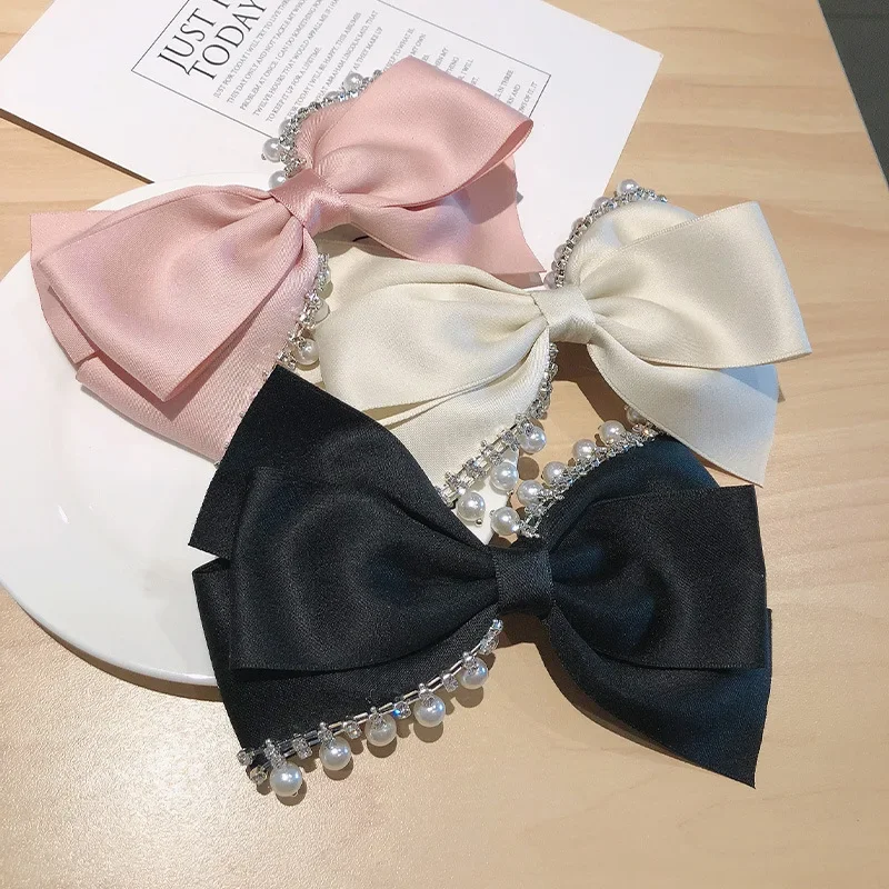 Französisch Retro Bowknot Koreanische Snap Haar Clips Pins Strass Haarnadeln Kristall Perle Hairgrip Luxus Haar Zubehör für Frauen