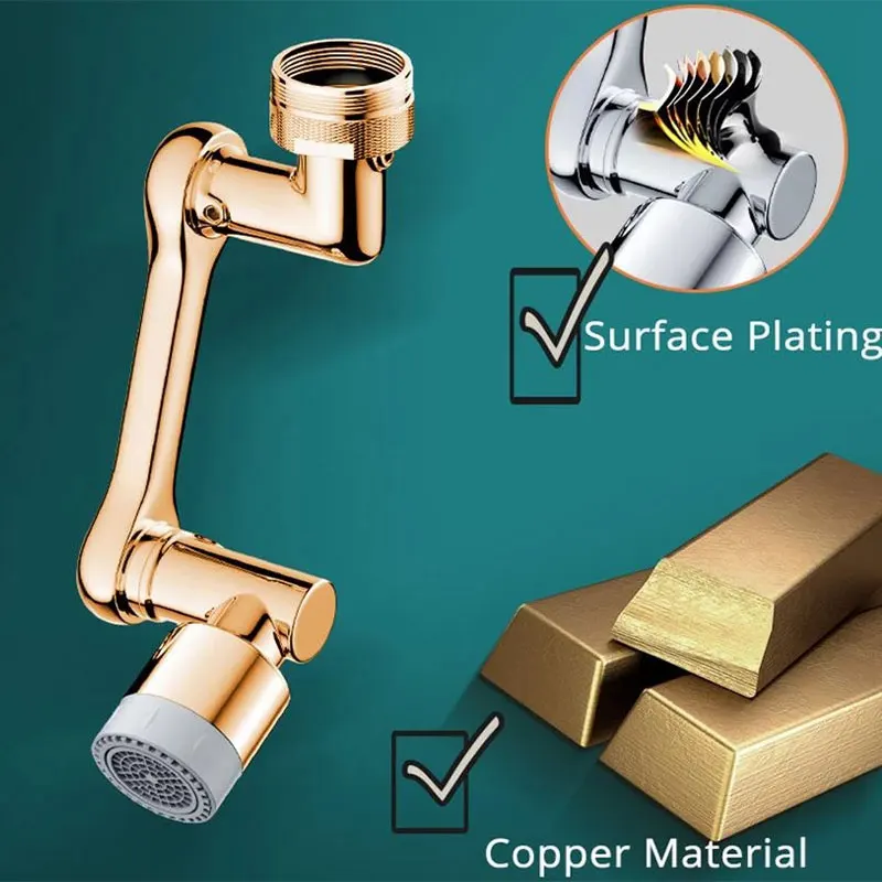 Copper 1080° Swivel Robotic Arm Swivel Extension Faucet Aerator Sink Water Tap Splash Filter Bubbler Nozzle Extender Attachment