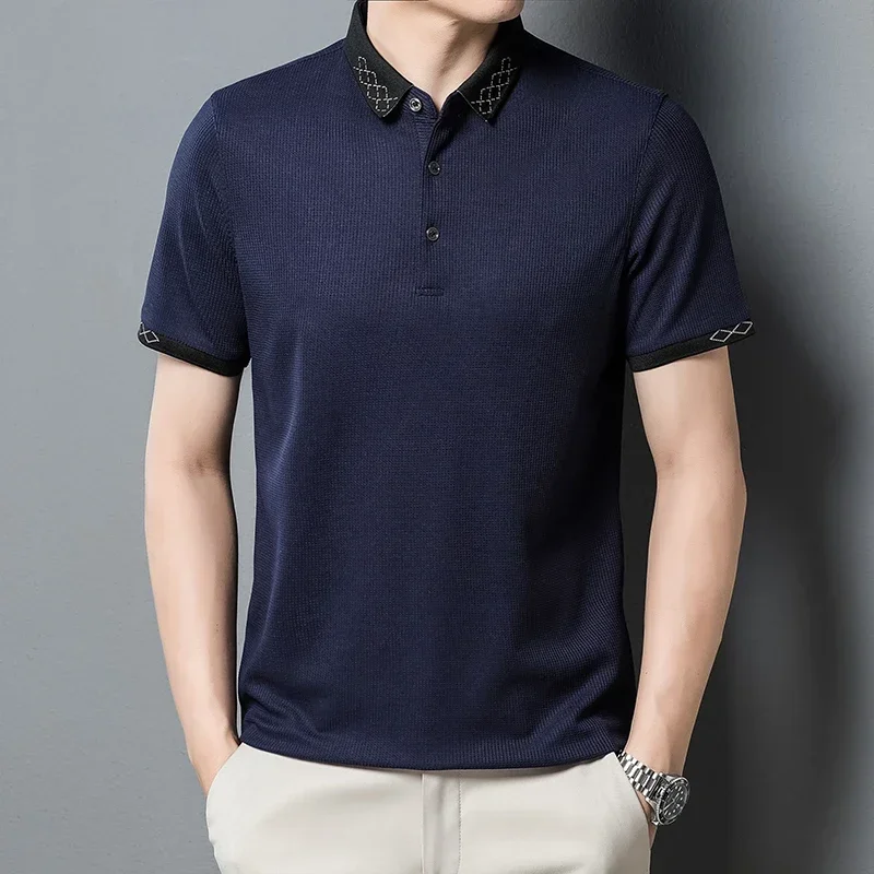 Summer Men's Tees Business Lapel Short Sleeve New Fashion Soft Breathable Comfortable Casual Stretch Polo-Shirt S6060